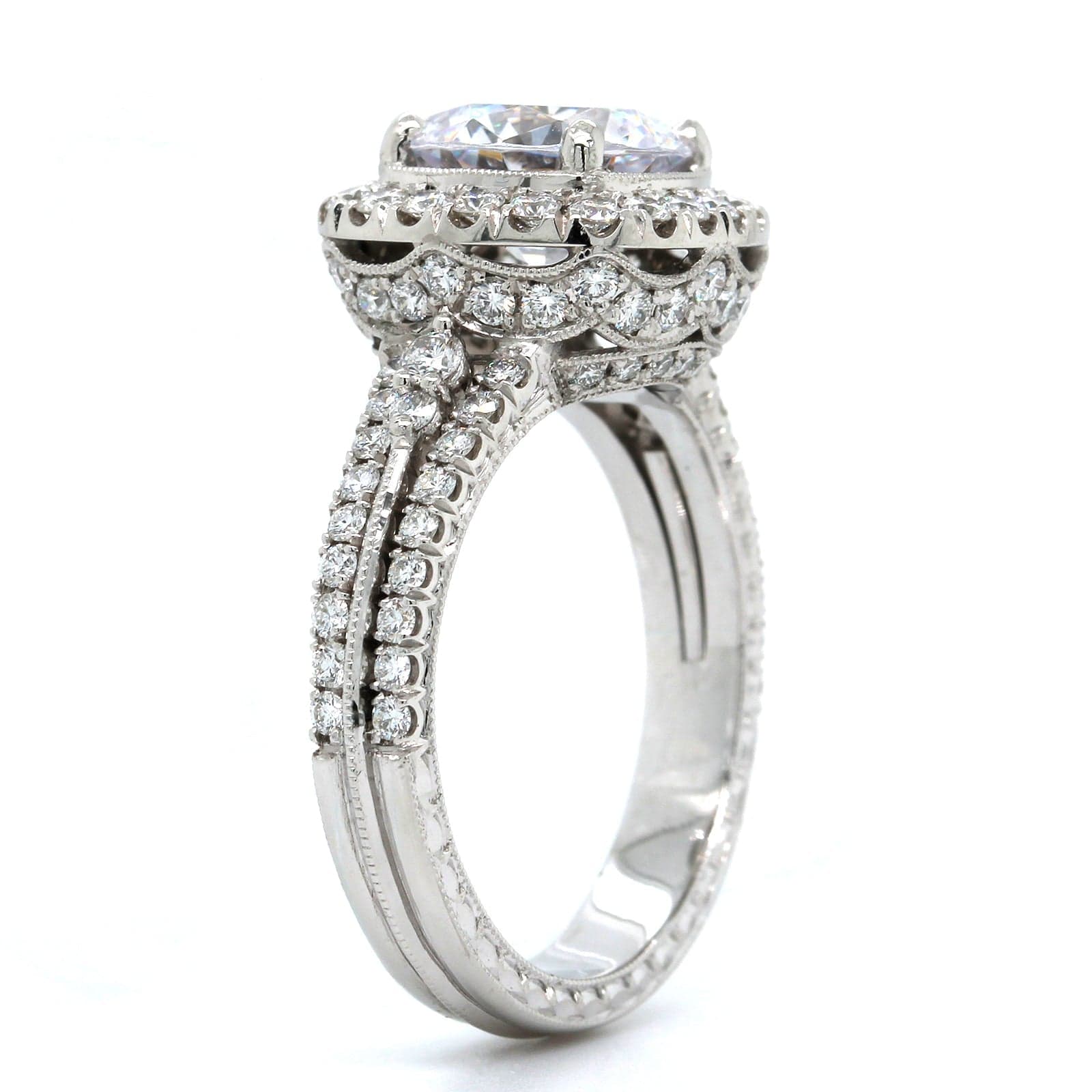 Platinum Cushion Diamond Halo 3 Row Engagement Ring Setting, Platinum, Long's Jewelers