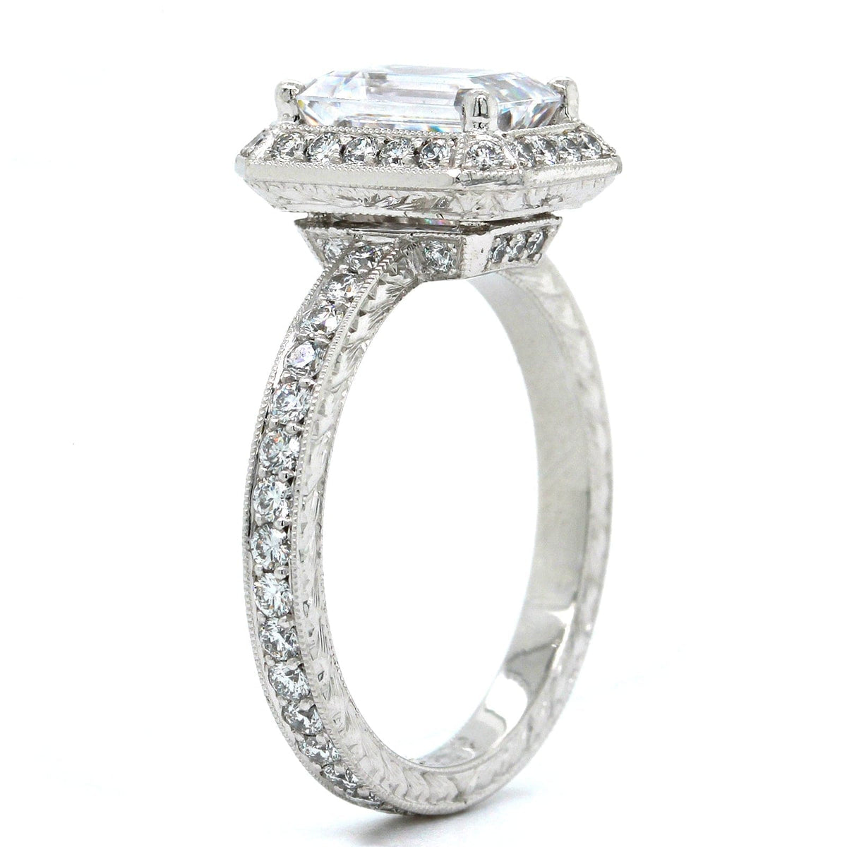Platinum Vintage Style Diamond Halo Engagement Ring Setting, Platinum, Long's Jewelers