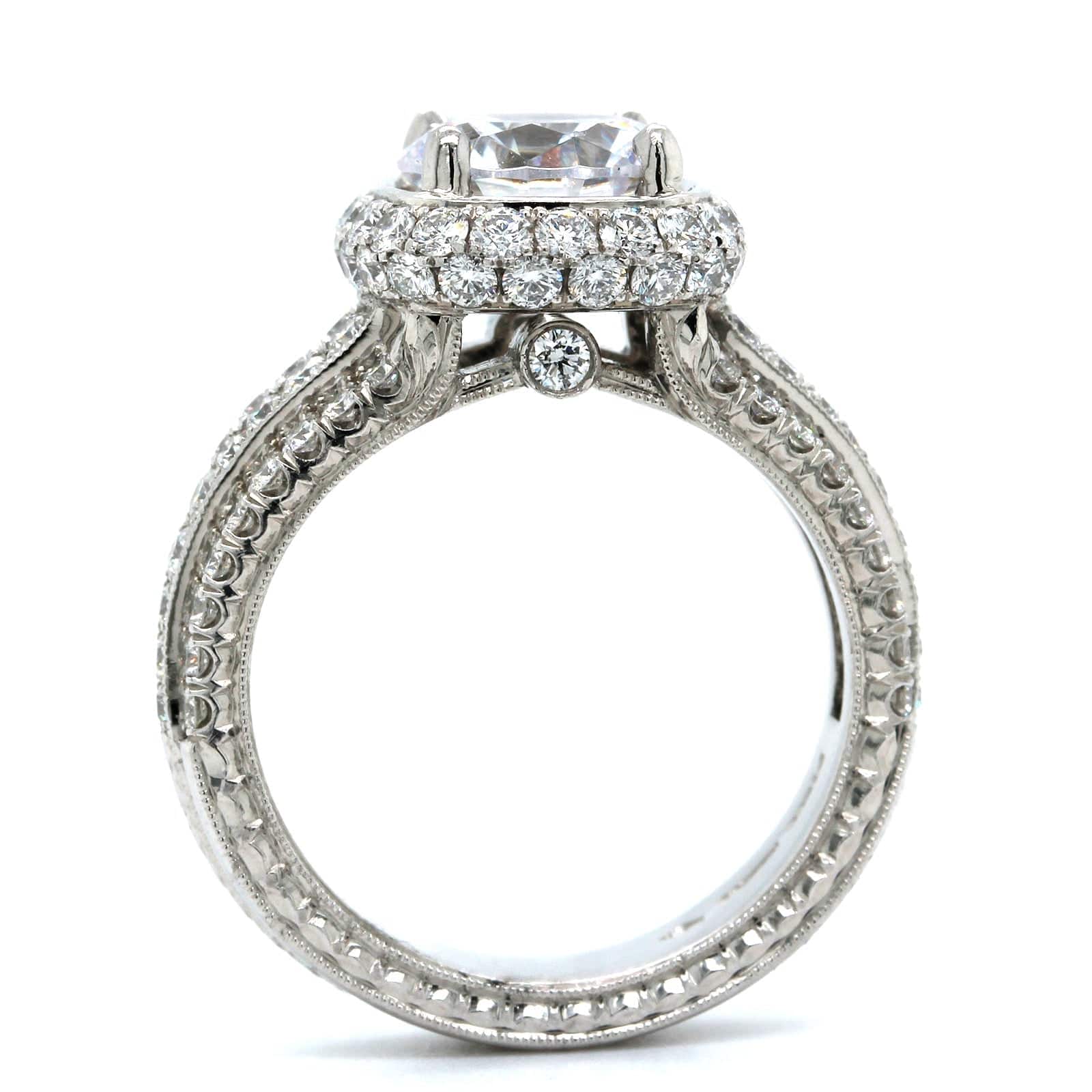 Platinum Cushion Diamond Halo 4 Row Engagement Ring Setting, Platinum, Long's Jewelers