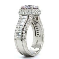 Platinum 3 Row Baguette Diamond Halo Engagement Ring Setting