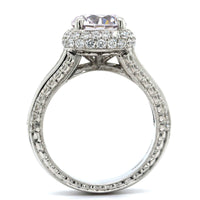 Platinum 3 Row Baguette Diamond Halo Engagement Ring Setting