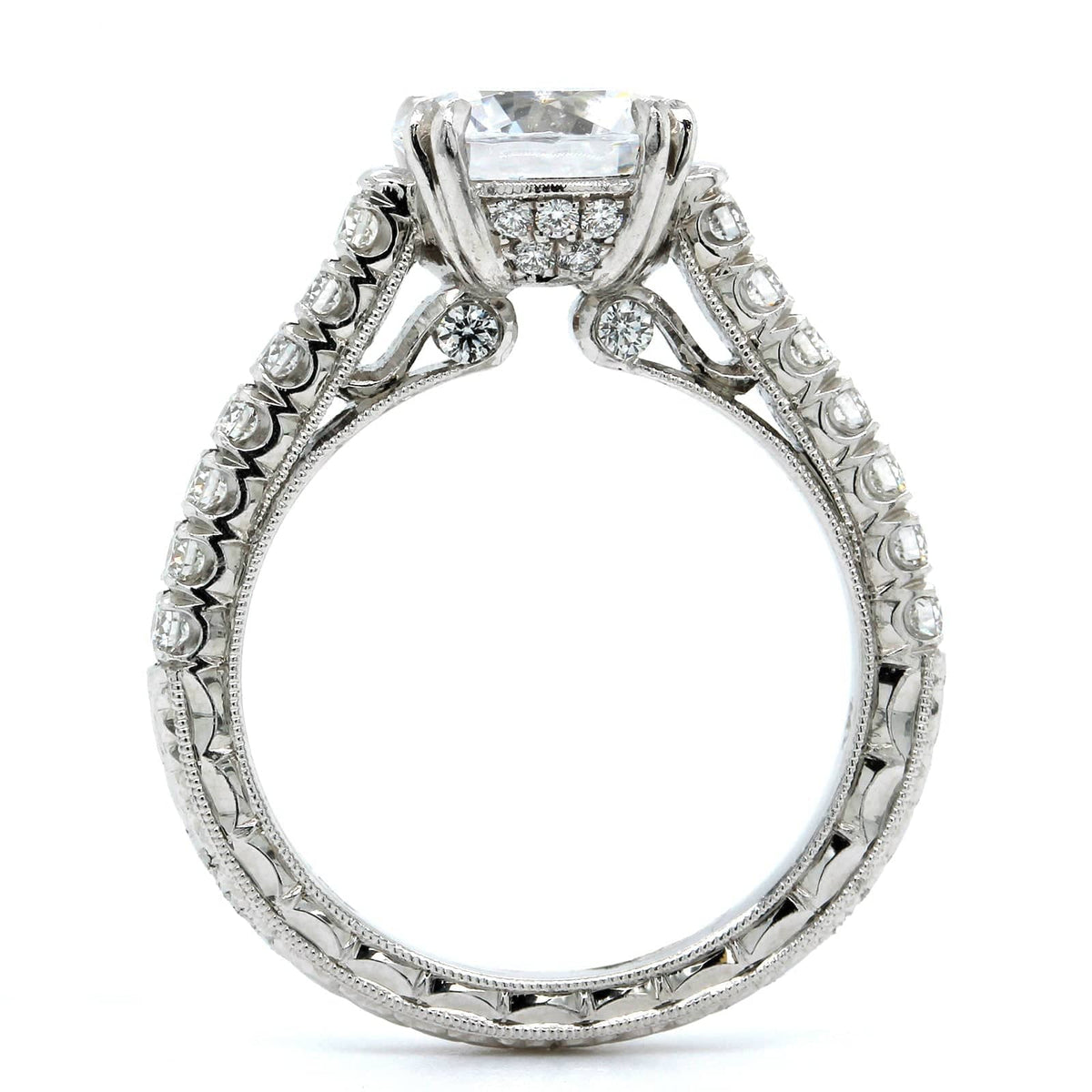 Platinum Prong Set Engraved Diamond Engagement Ring Setting, Platinum, Long's Jewelers