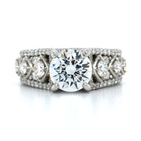 Platinum Engraved 3 Row Vintage Style Diamond Engagement Ring Setting, Platinum, Long's Jewelers