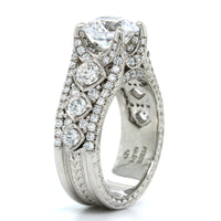 Platinum Engraved 3 Row Vintage Style Diamond Engagement Ring Setting, Platinum, Long's Jewelers