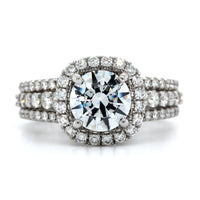 18K White Gold Cushion Diamond Halo 3 Row Engagement Ring Setting, 18k white gold, Long's Jewelers
