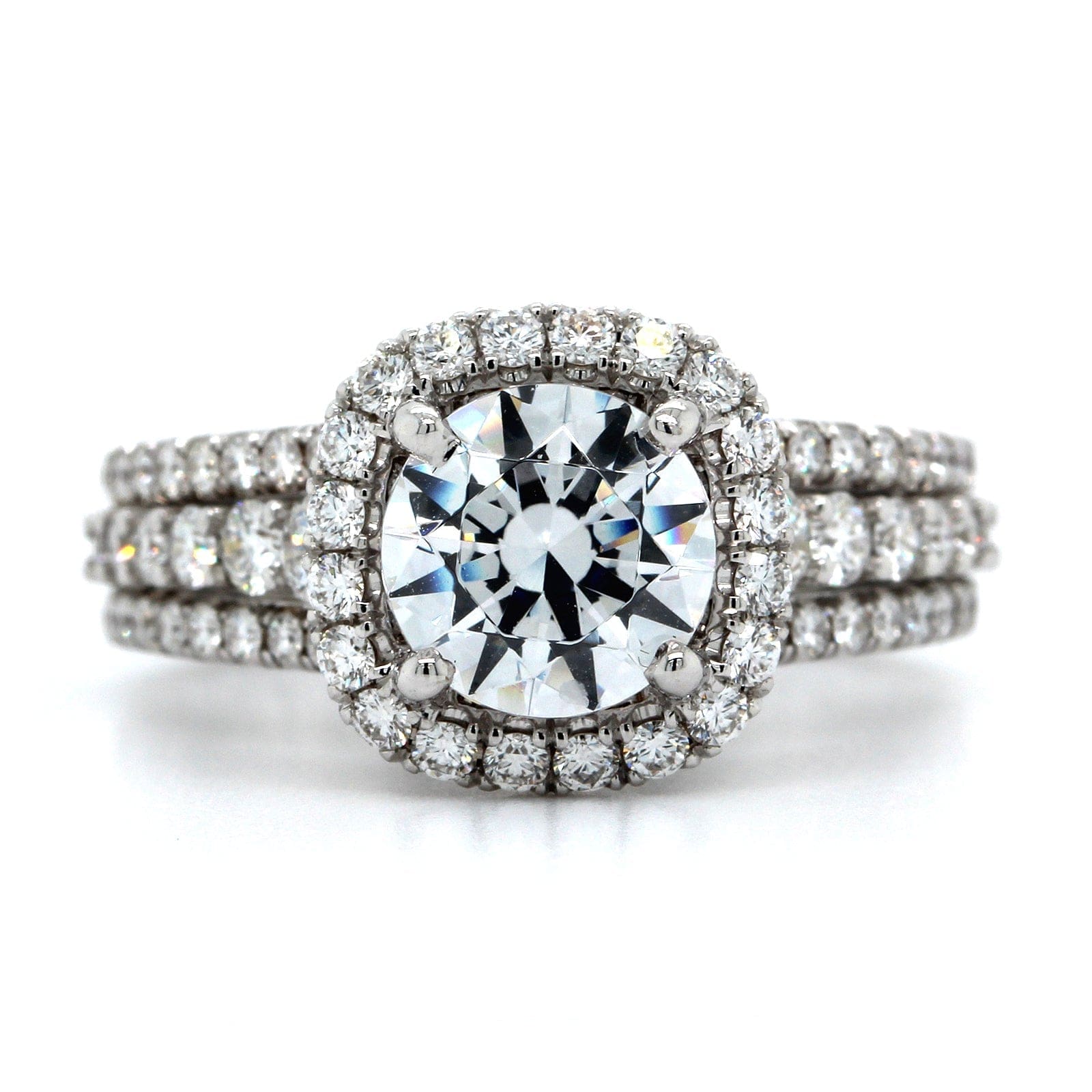 18K White Gold Cushion Diamond Halo 3 Row Engagement Ring Setting, 18k white gold, Long's Jewelers