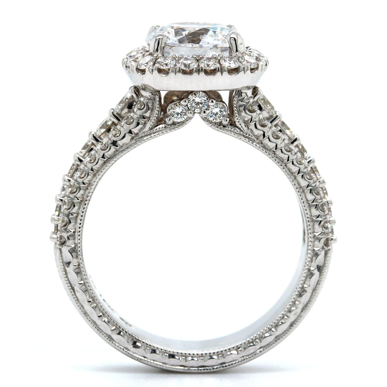 18K White Gold Cushion Diamond Halo 3 Row Engagement Ring Setting ...