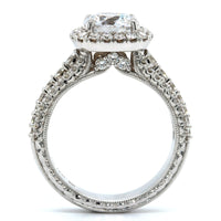 18K White Gold Cushion Diamond Halo 3 Row Engagement Ring Setting, 18k white gold, Long's Jewelers
