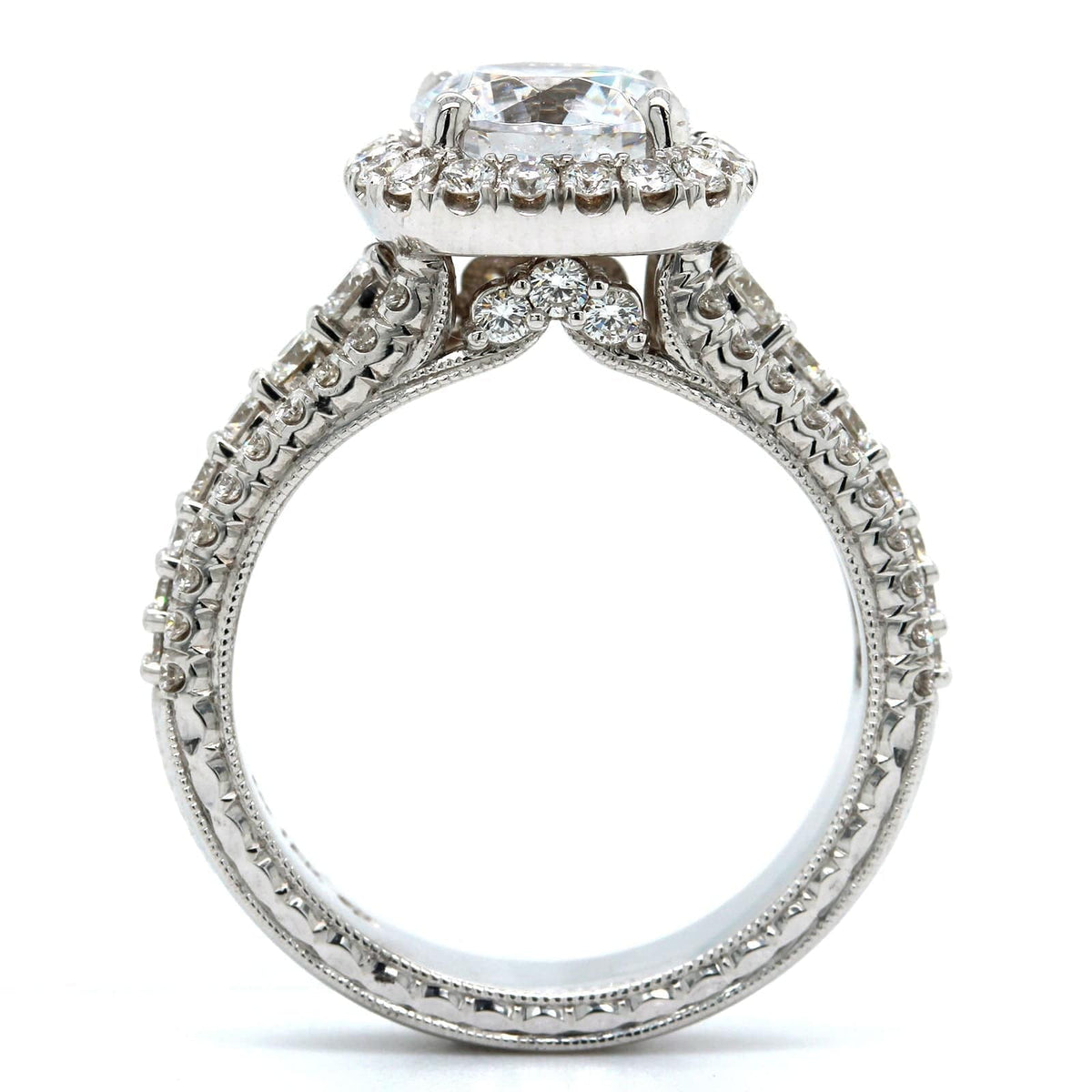 18K White Gold Cushion Diamond Halo 3 Row Engagement Ring Setting, 18k white gold, Long's Jewelers