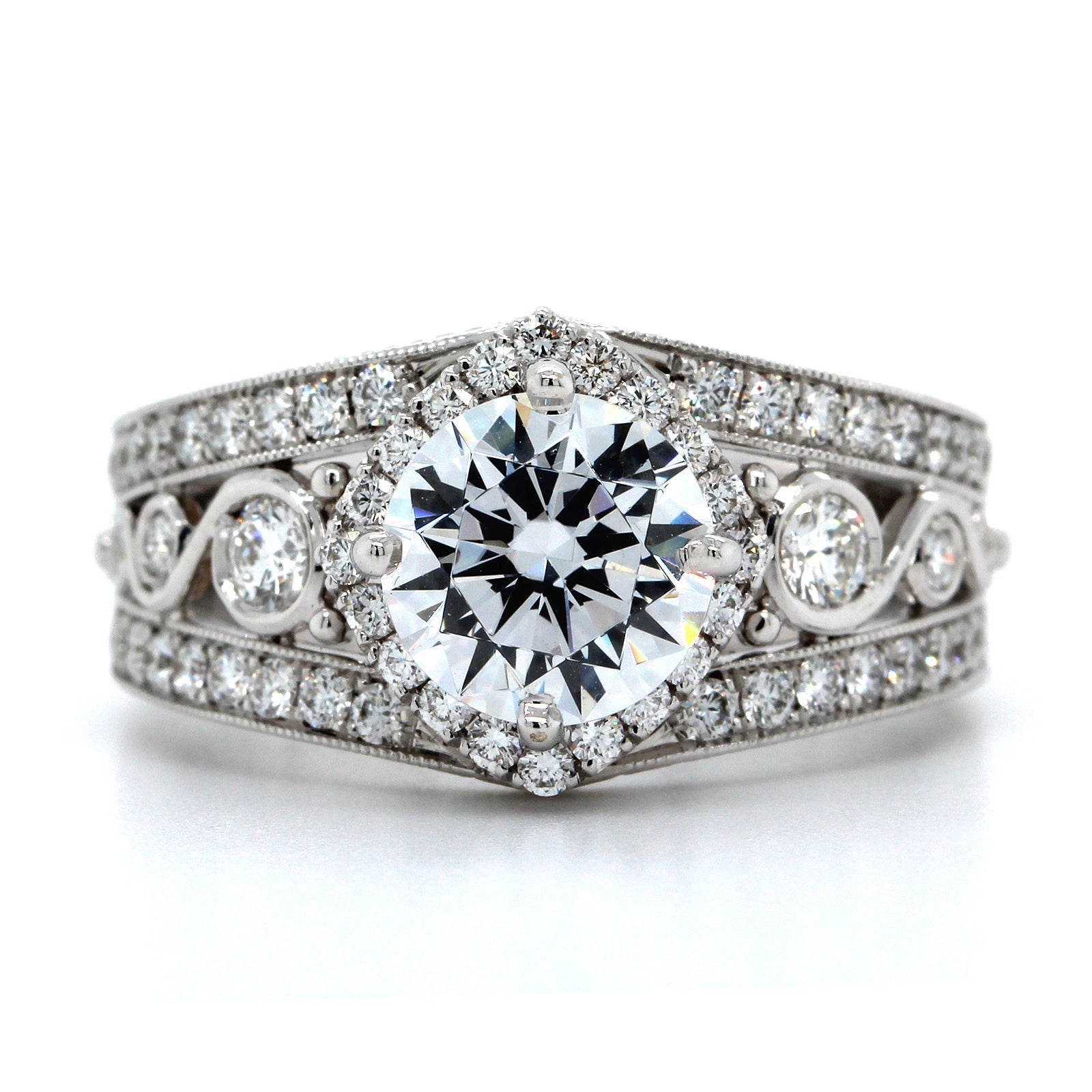 18K White Gold Twist Center 3 Row Diamond Engagement Ring Setting, 18k white gold, Long's Jewelers