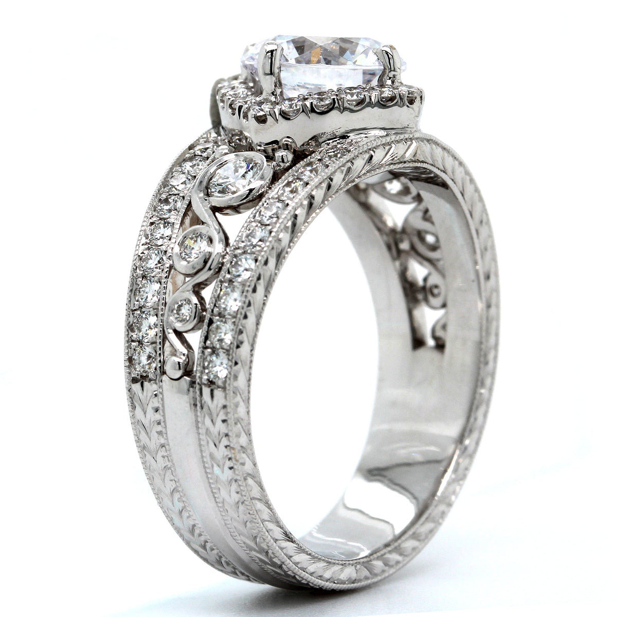 18K White Gold Twist Center 3 Row Diamond Engagement Ring Setting, 18k white gold, Long's Jewelers