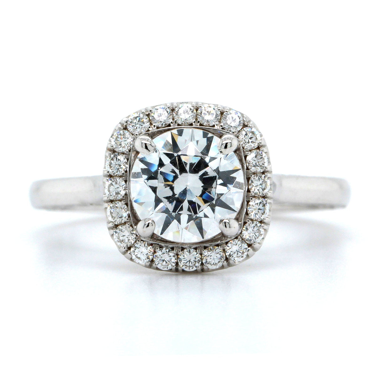 18K White Gold Bezel Set Diamond Halo Engagement Ring Setting, 18k white gold, Long's Jewelers