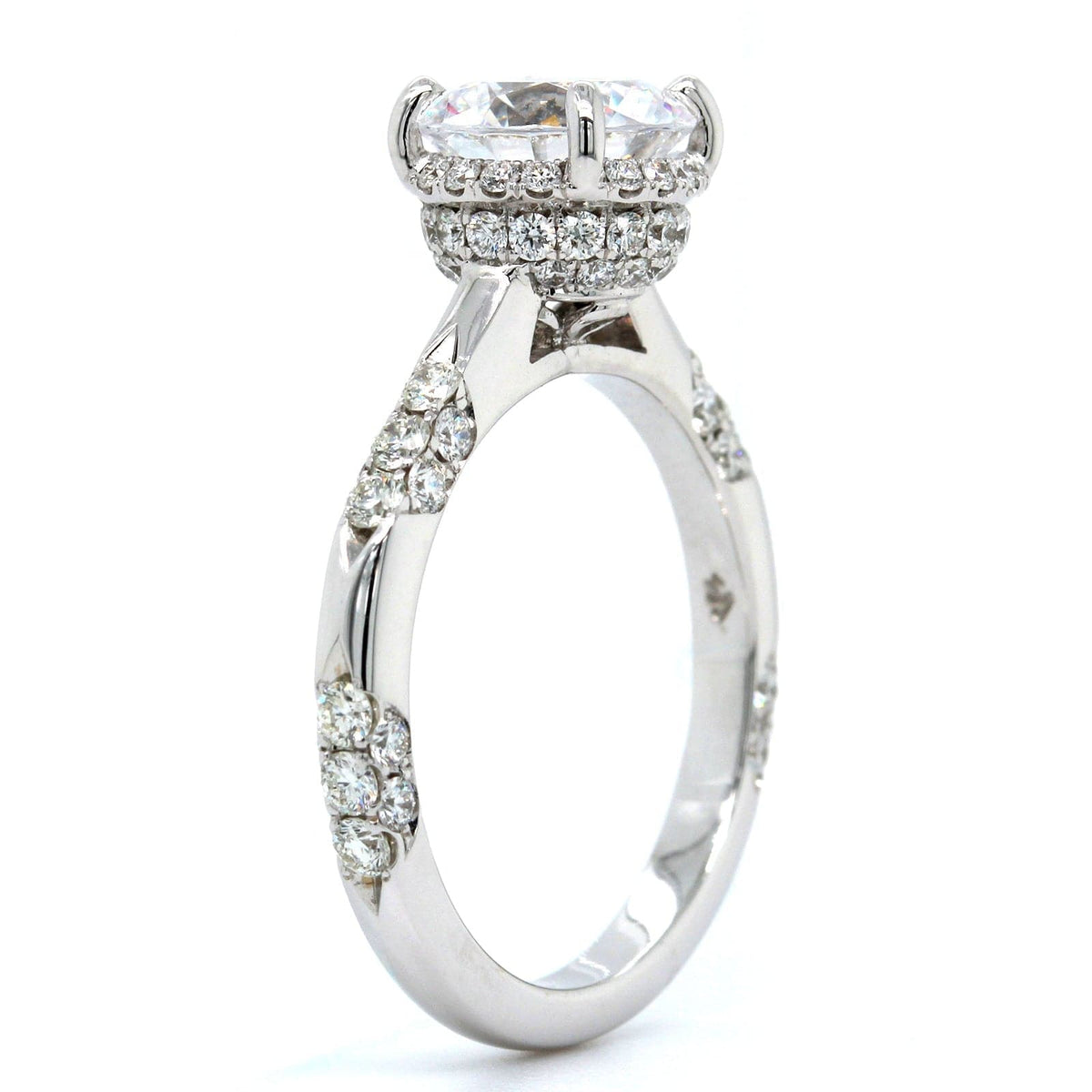 18K White Gold Hidden Halo Diamond Engagement Ring Setting, 18k white gold, Long's Jewelers