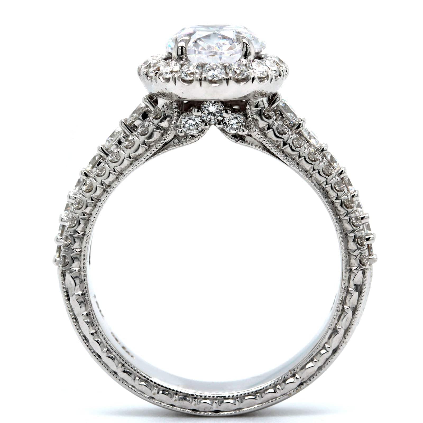 18K White Gold Diamond Halo 3 Row Engagement Ring Setting, 18k white gold, Long's Jewelers