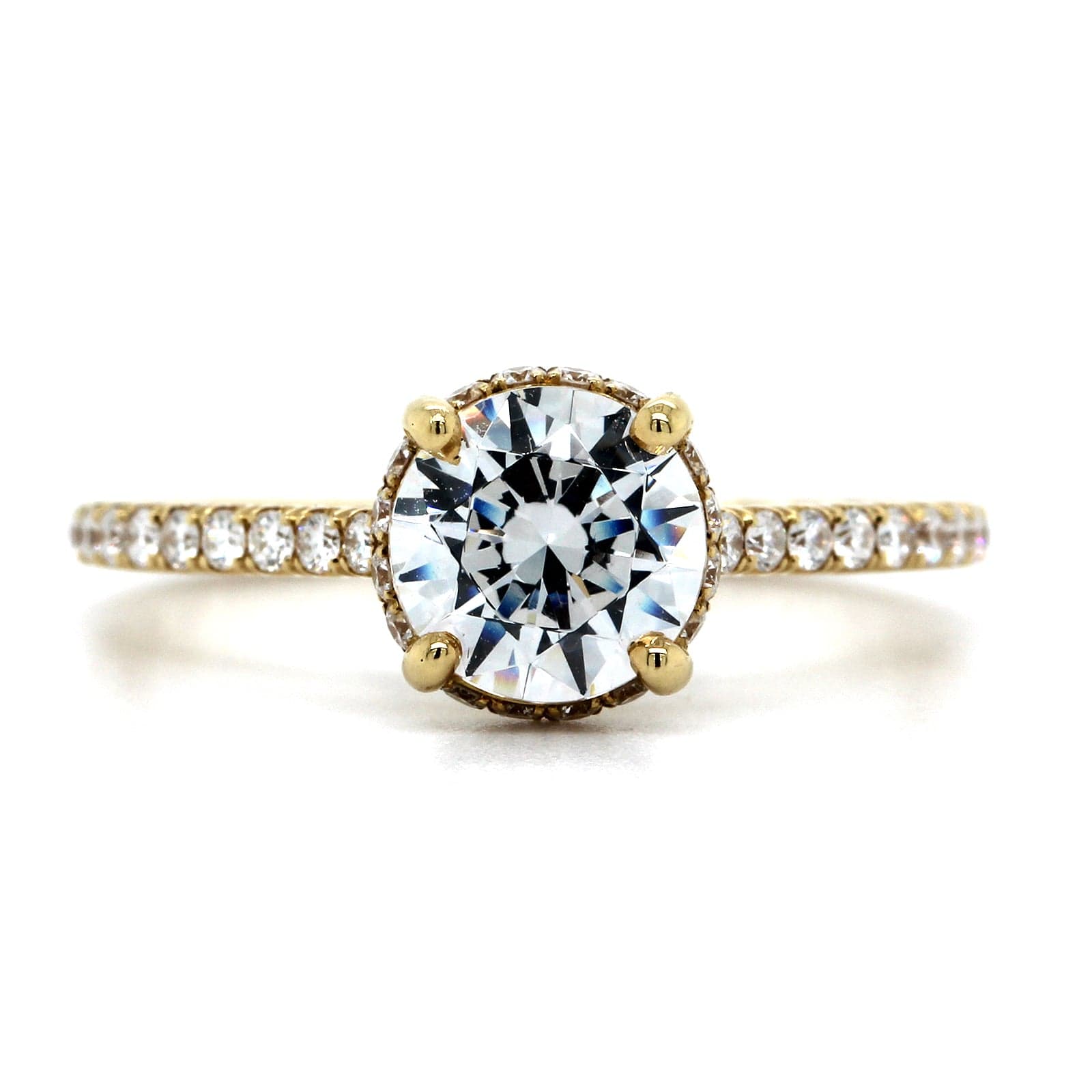 18K Yellow Gold Prong Set Hidden Halo Diamond Engagement Ring Setting