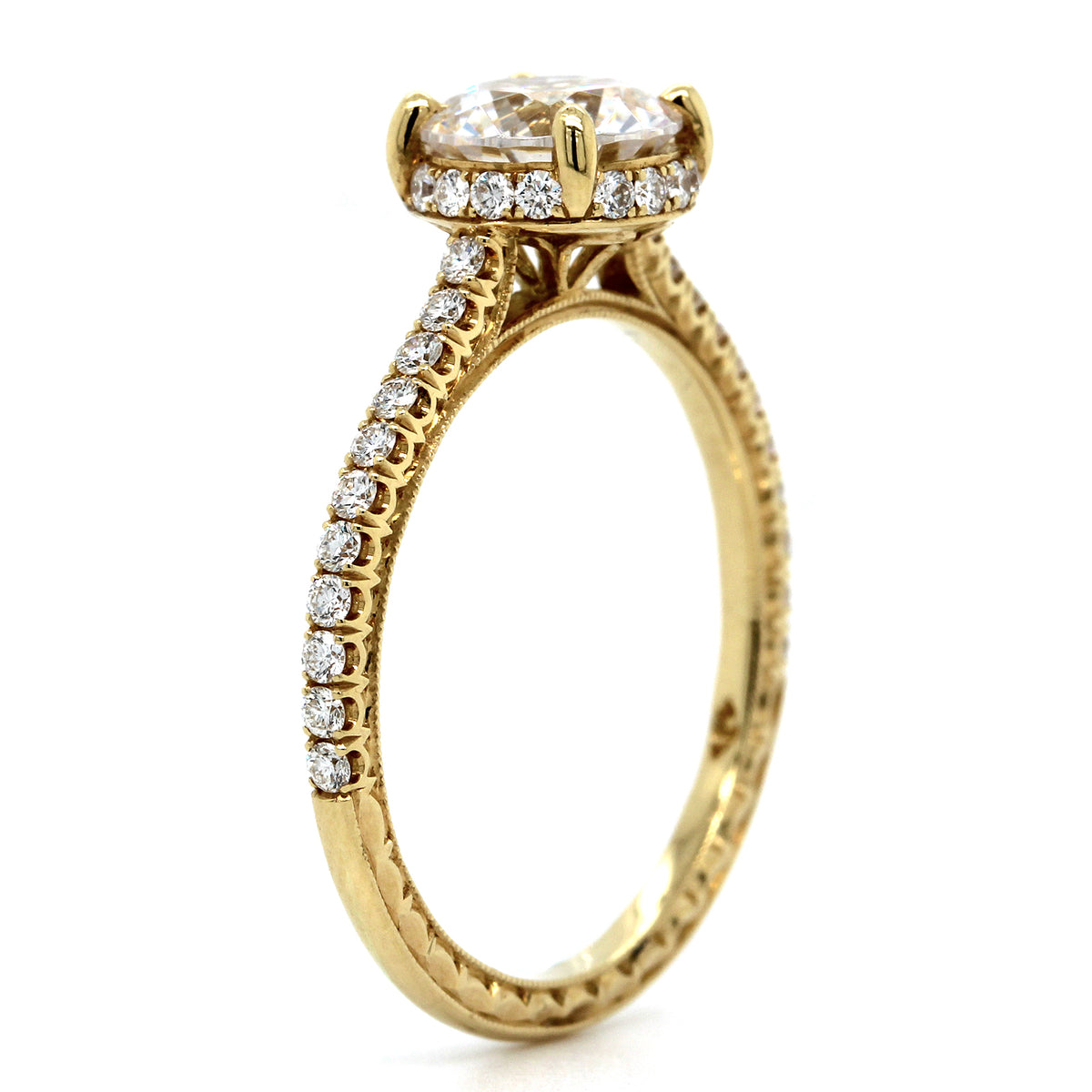 18K Yellow Gold Prong Set Hidden Halo Diamond Engagement Ring Setting