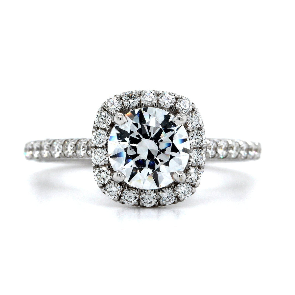 18K White Gold Cushion Diamond Halo Engagement Ring Setting, 18k white gold, Long's Jewelers