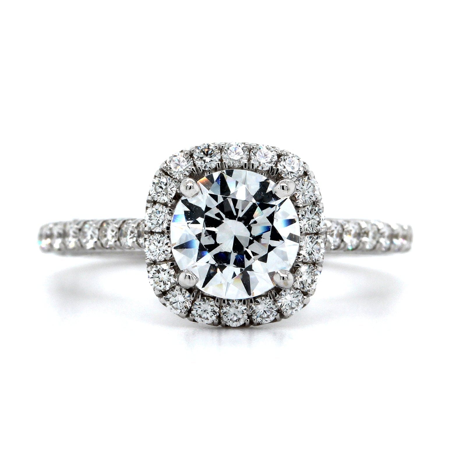 18K White Gold Cushion Diamond Halo Engagement Ring Setting, 18k white gold, Long's Jewelers