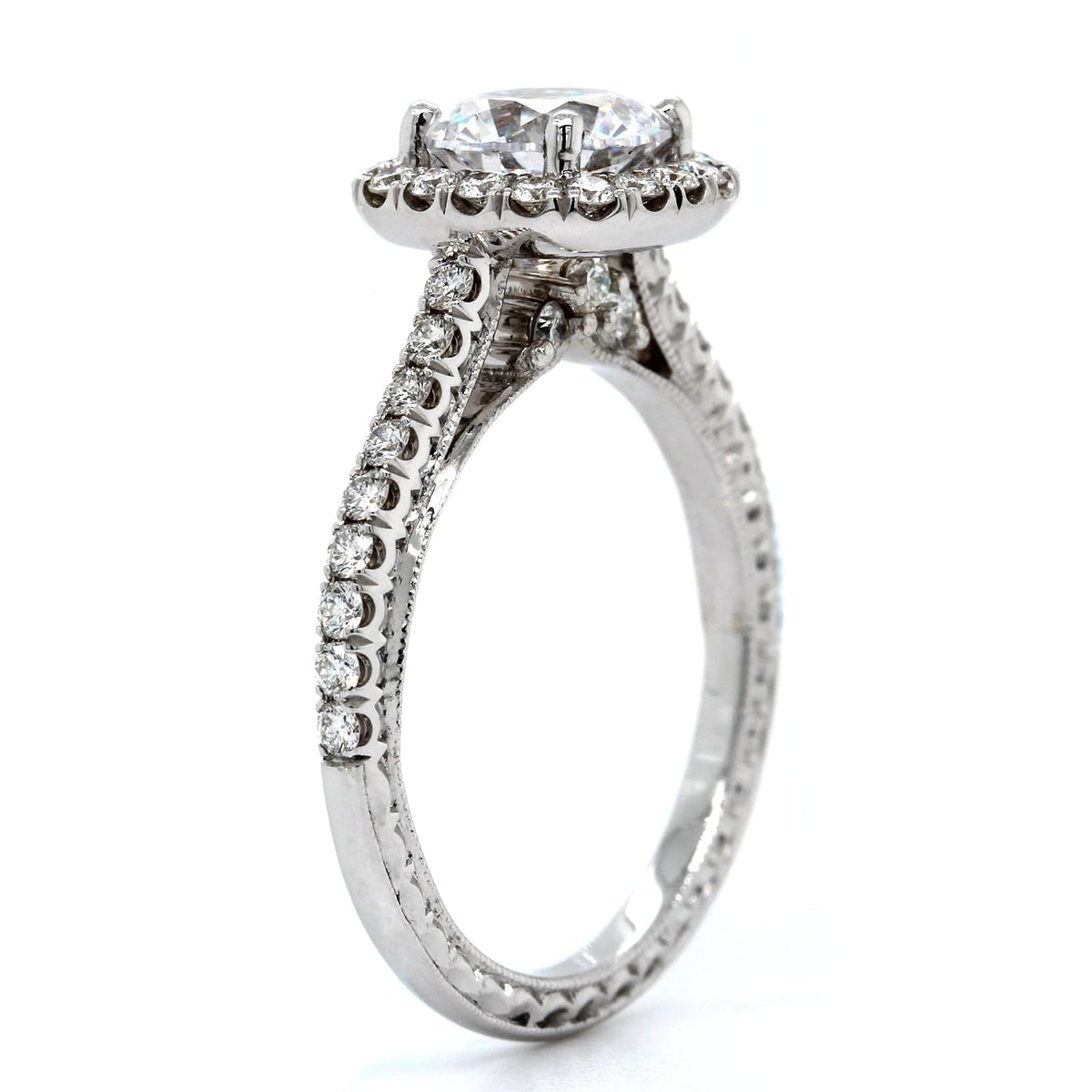 18K White Gold Cushion Diamond Halo Engagement Ring Setting, 18k white gold, Long's Jewelers