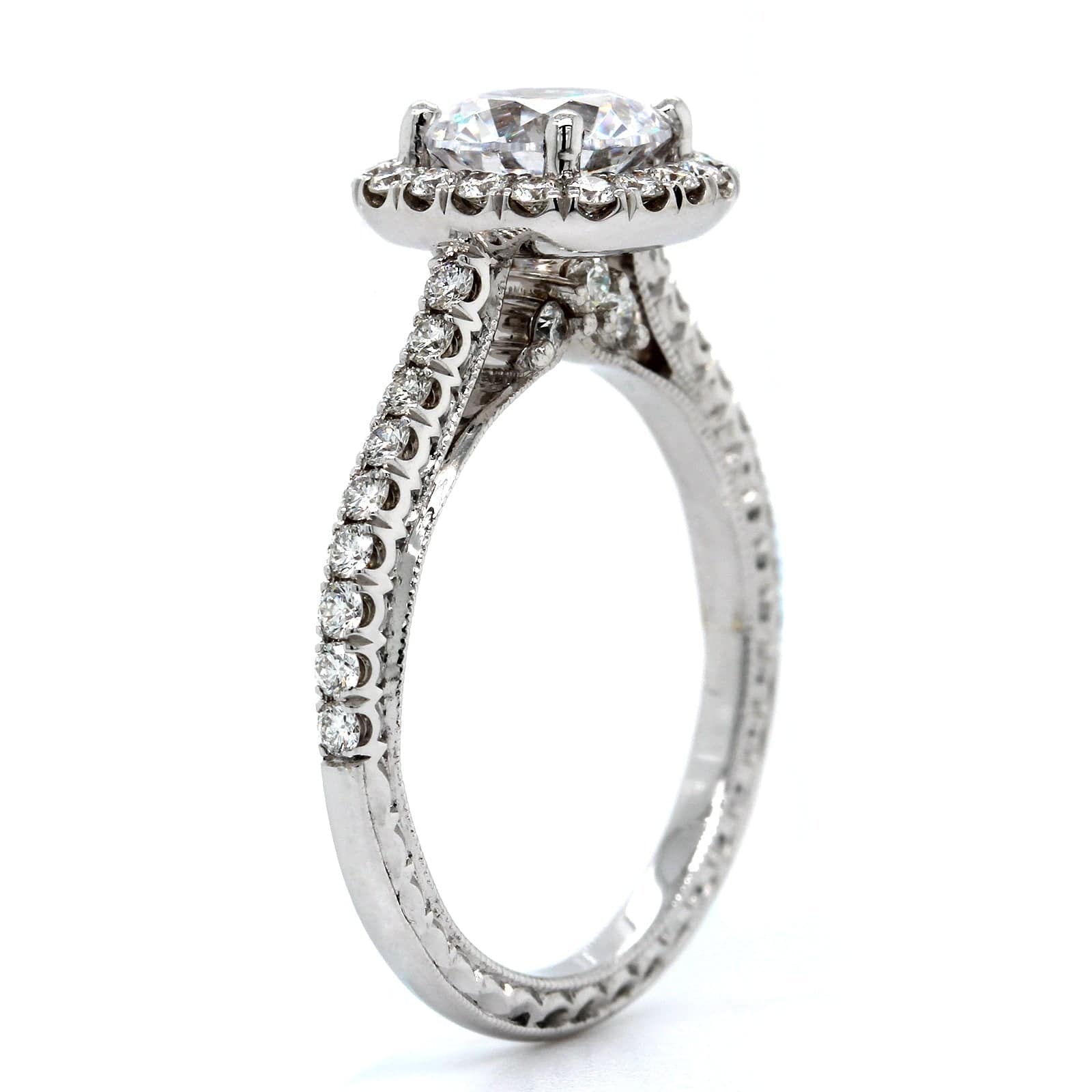 18K White Gold Cushion Diamond Halo Engagement Ring Setting, 18k white gold, Long's Jewelers
