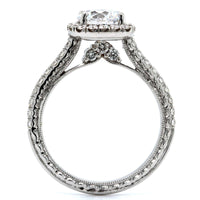 18K White Gold Cushion Diamond Halo Engagement Ring Setting, 18k white gold, Long's Jewelers