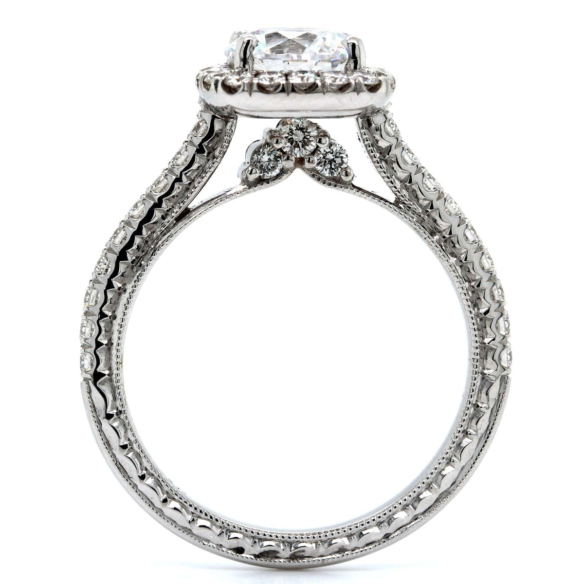 18K White Gold Cushion Diamond Halo Engagement Ring Setting, 18k white gold, Long's Jewelers