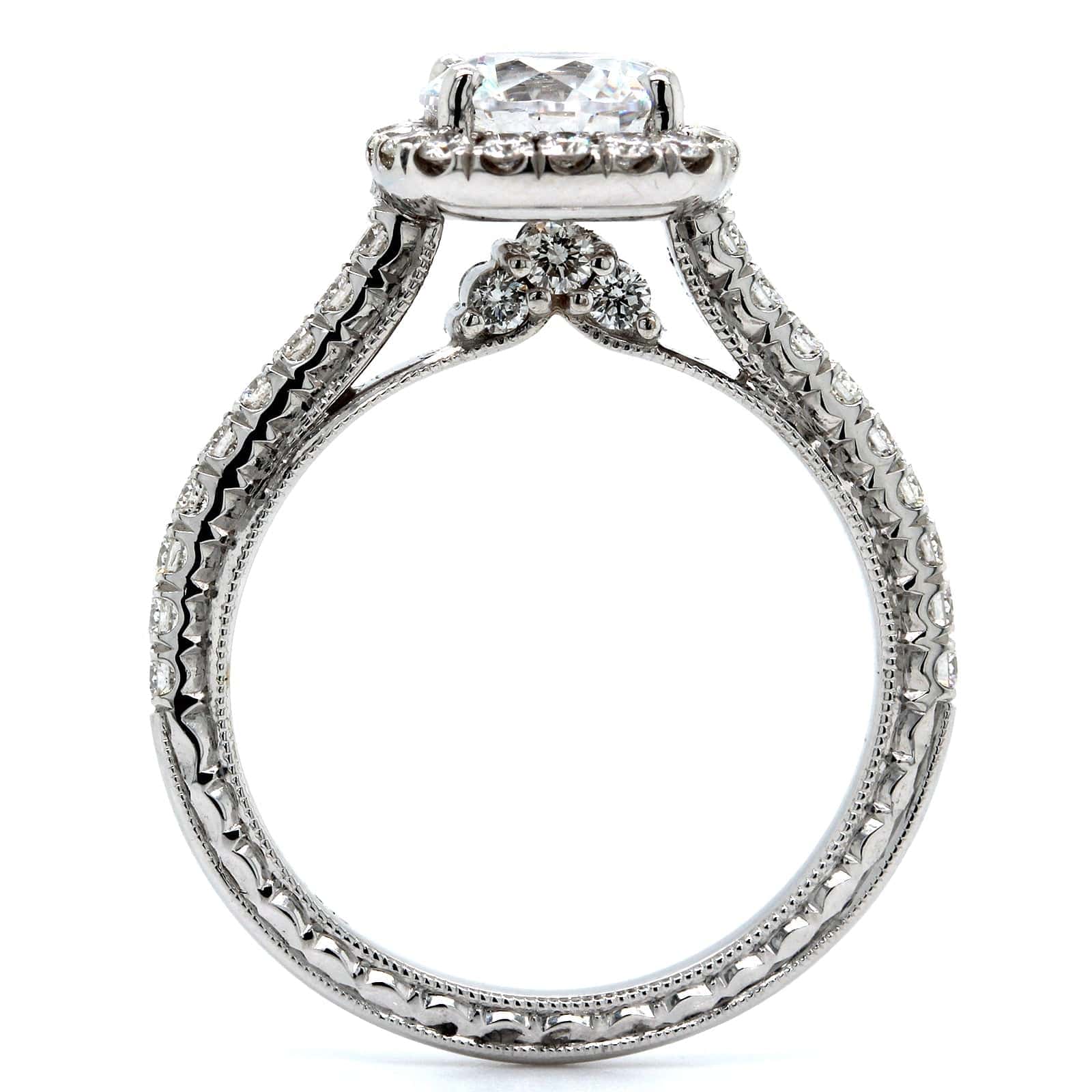 18K White Gold Cushion Diamond Halo Engagement Ring Setting, 18k white gold, Long's Jewelers