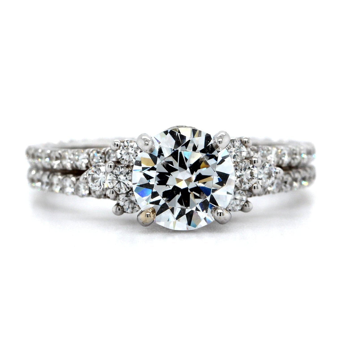 18K White Gold Double Diamond Row Engagement Ring Setting, 18k white gold, Long's Jewelers