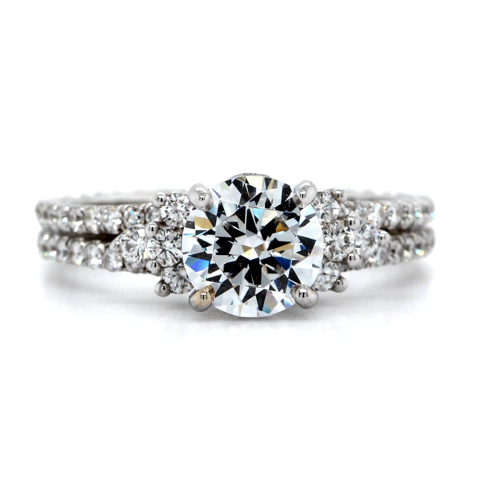 18K White Gold Double Diamond Row Engagement Ring Setting, 18k white gold, Long's Jewelers
