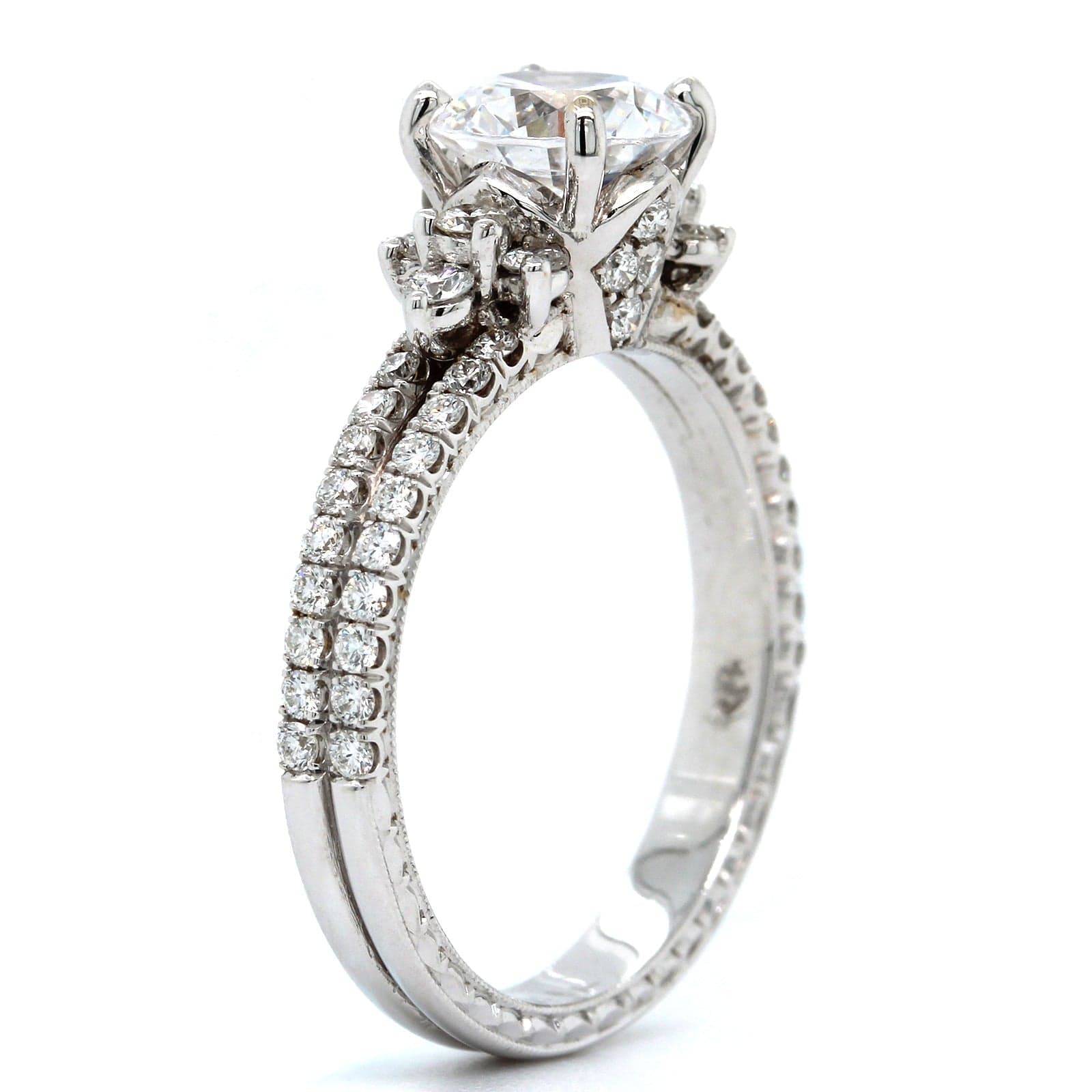 18K White Gold Double Diamond Row Engagement Ring Setting, 18k white gold, Long's Jewelers
