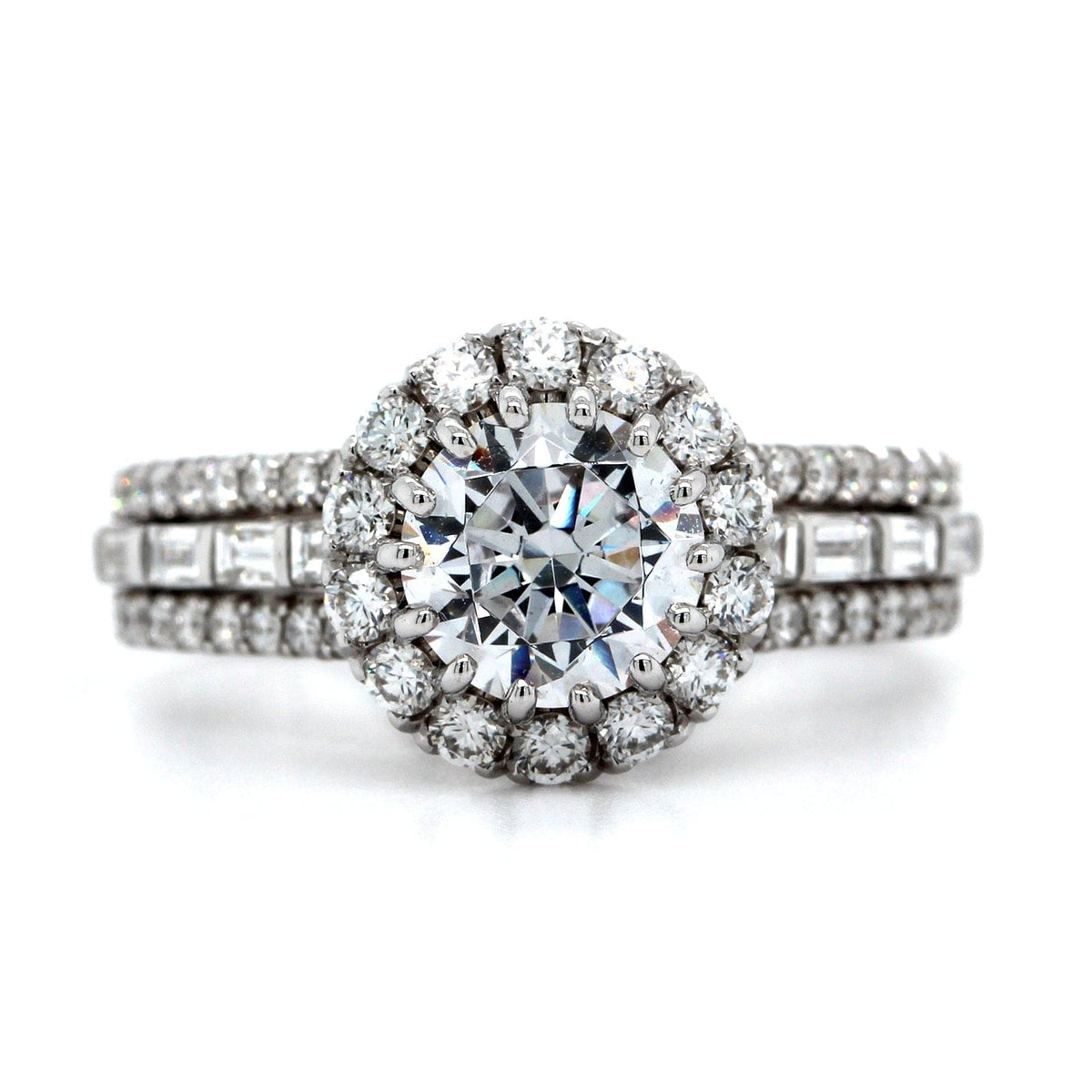 18K White Gold Diamond Halo 3 Row Engagement Ring Setting, 18k white gold, Long's Jewelers