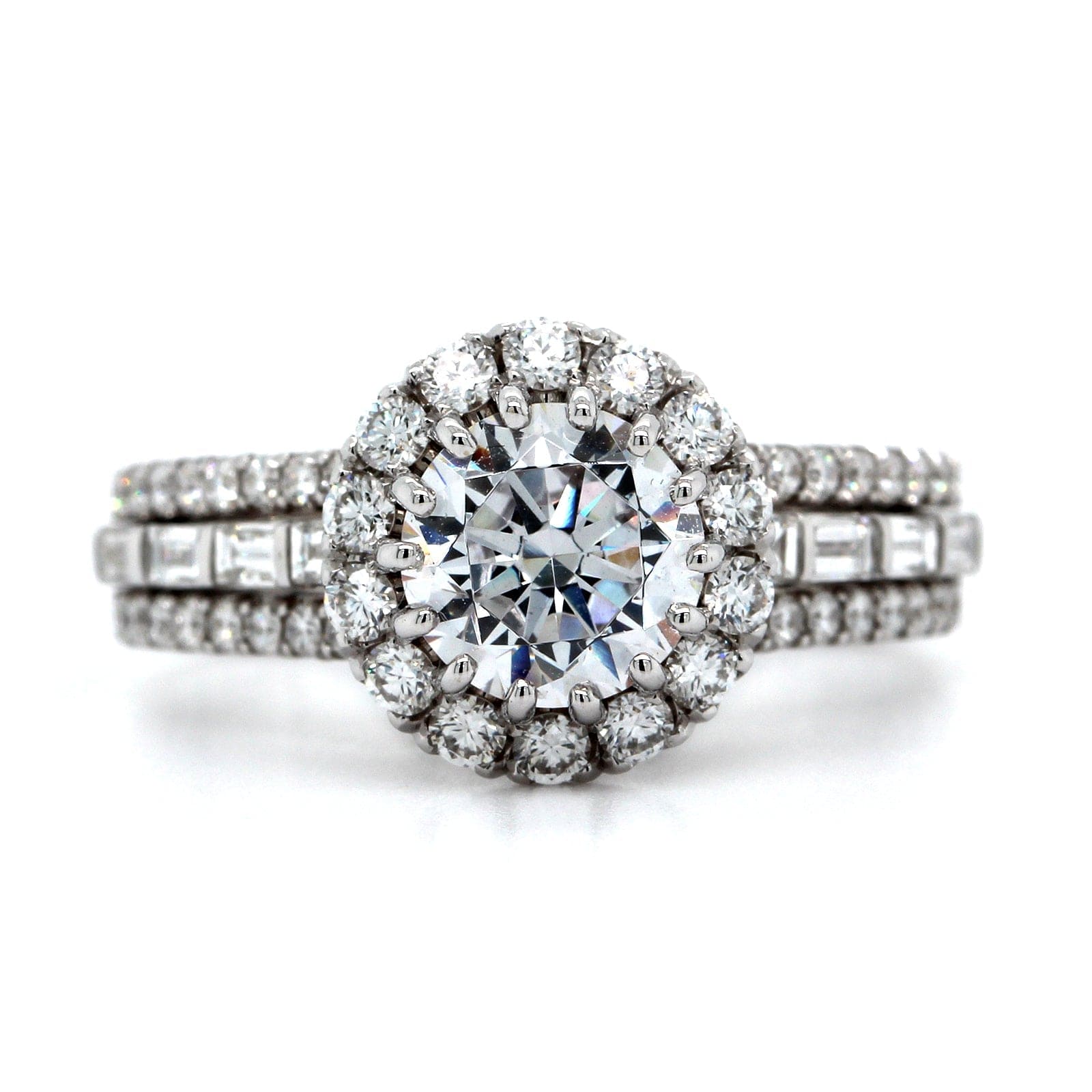 18K White Gold Diamond Halo 3 Row Engagement Ring Setting, 18k white gold, Long's Jewelers