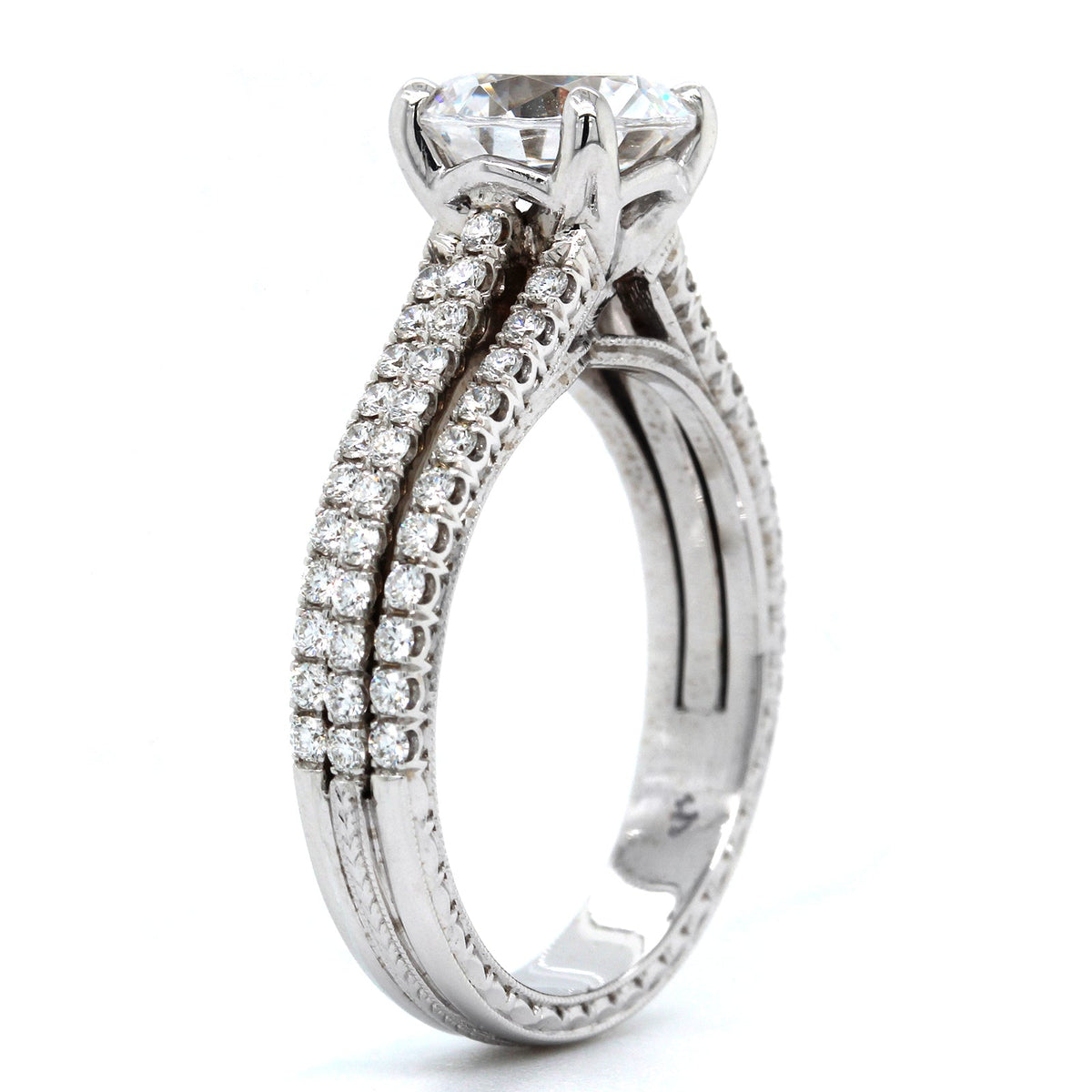 18K White Gold Prong Set 3 Row Diamond Engagement Ring Setting, 18k white gold, Long's Jewelers