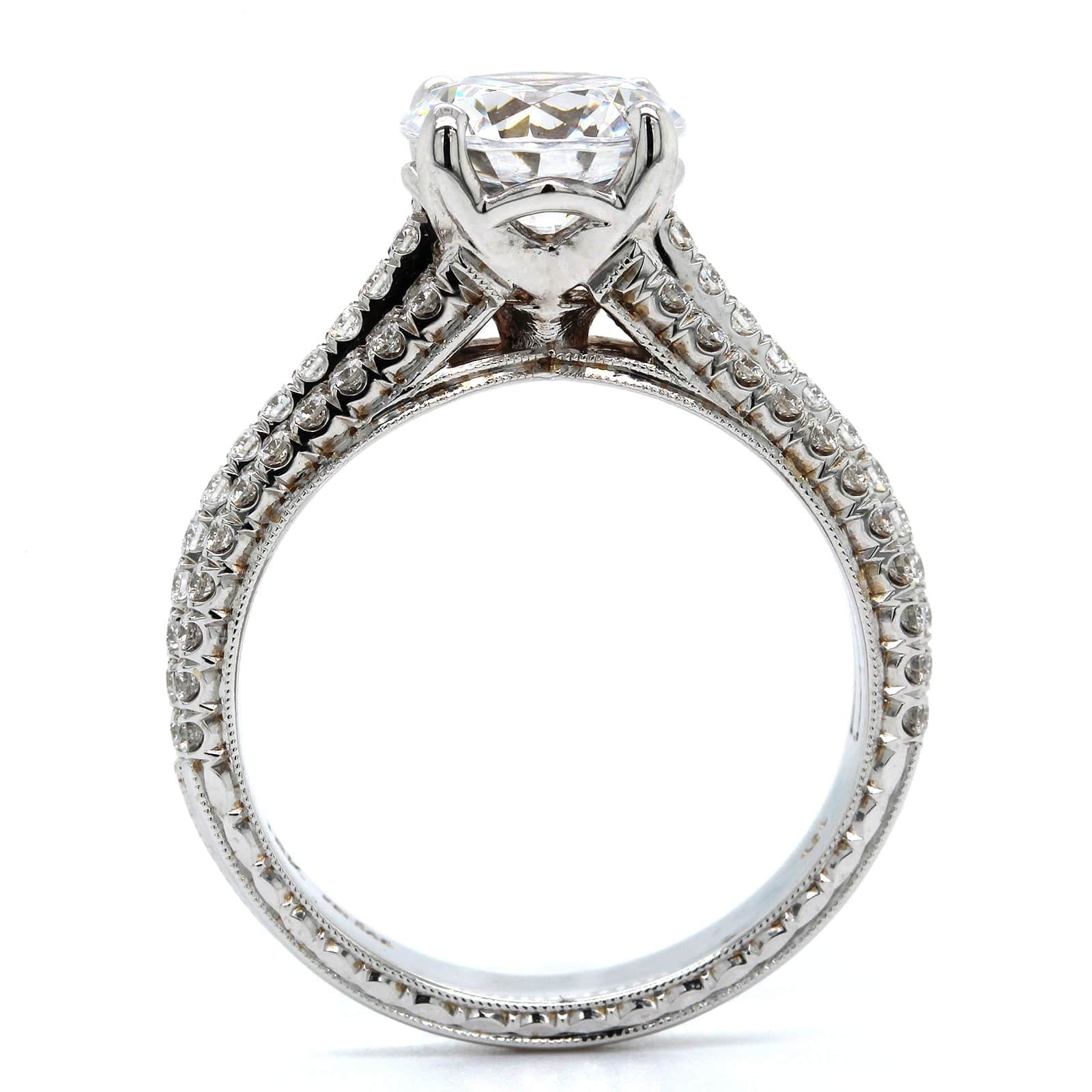 18K White Gold Prong Set 3 Row Diamond Engagement Ring Setting, 18k white gold, Long's Jewelers