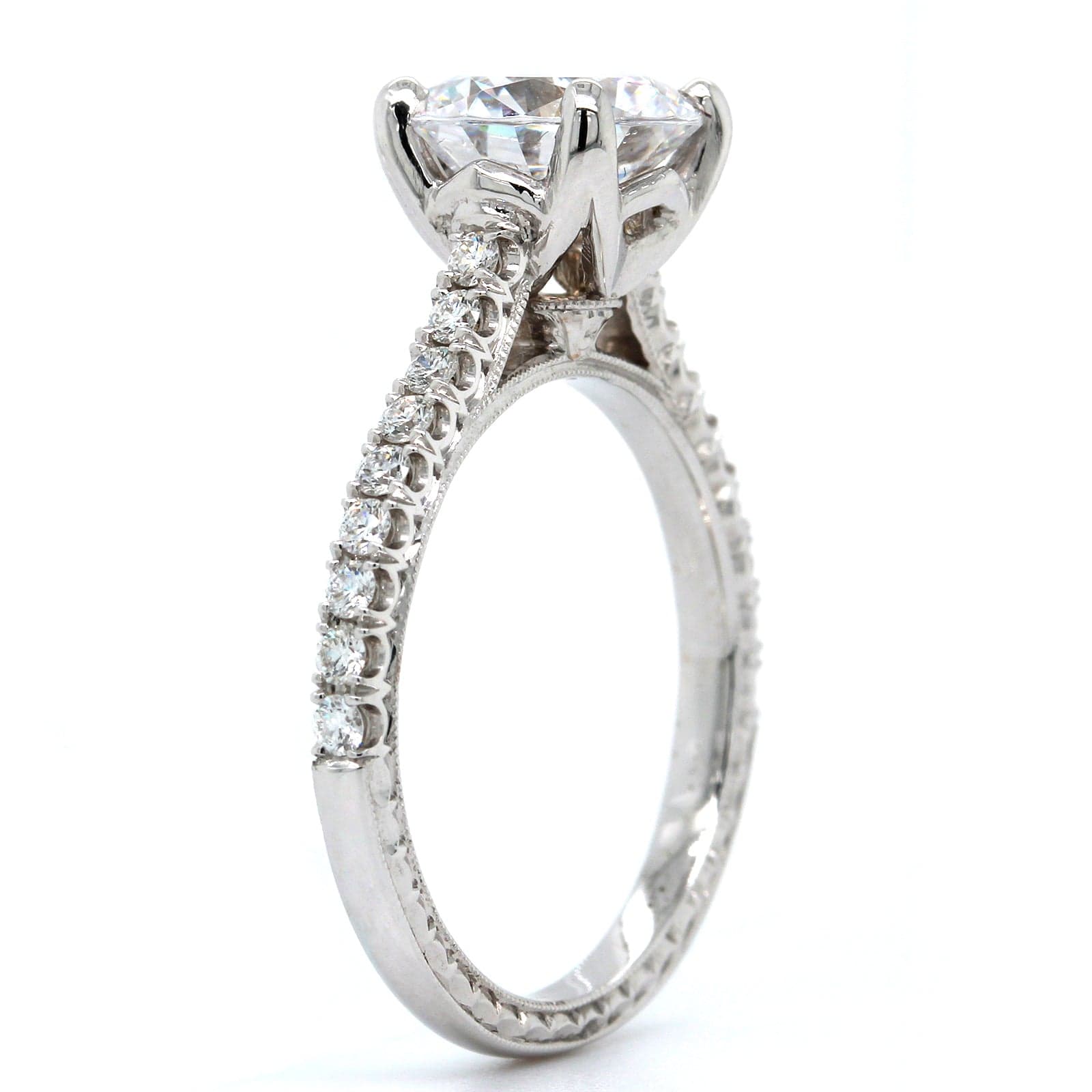 18K White Gold 4 Prong Diamond Sides Engagement Ring Setting, 18k white gold, Long's Jewelers