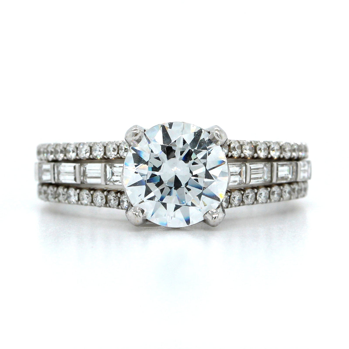 18K White Gold 3 Row Diamond Engagement Ring Setting, 18k white gold, Long's Jewelers
