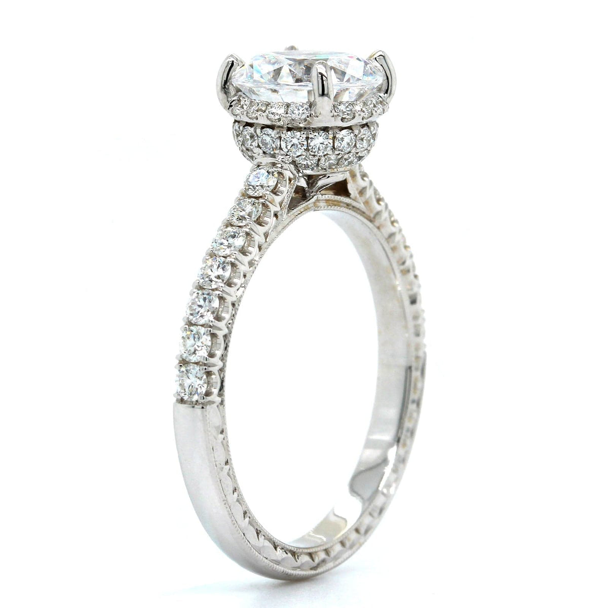 18K White Gold Hidden Halo Diamond Engagement Ring Setting, 18k white gold, Long's Jewelers