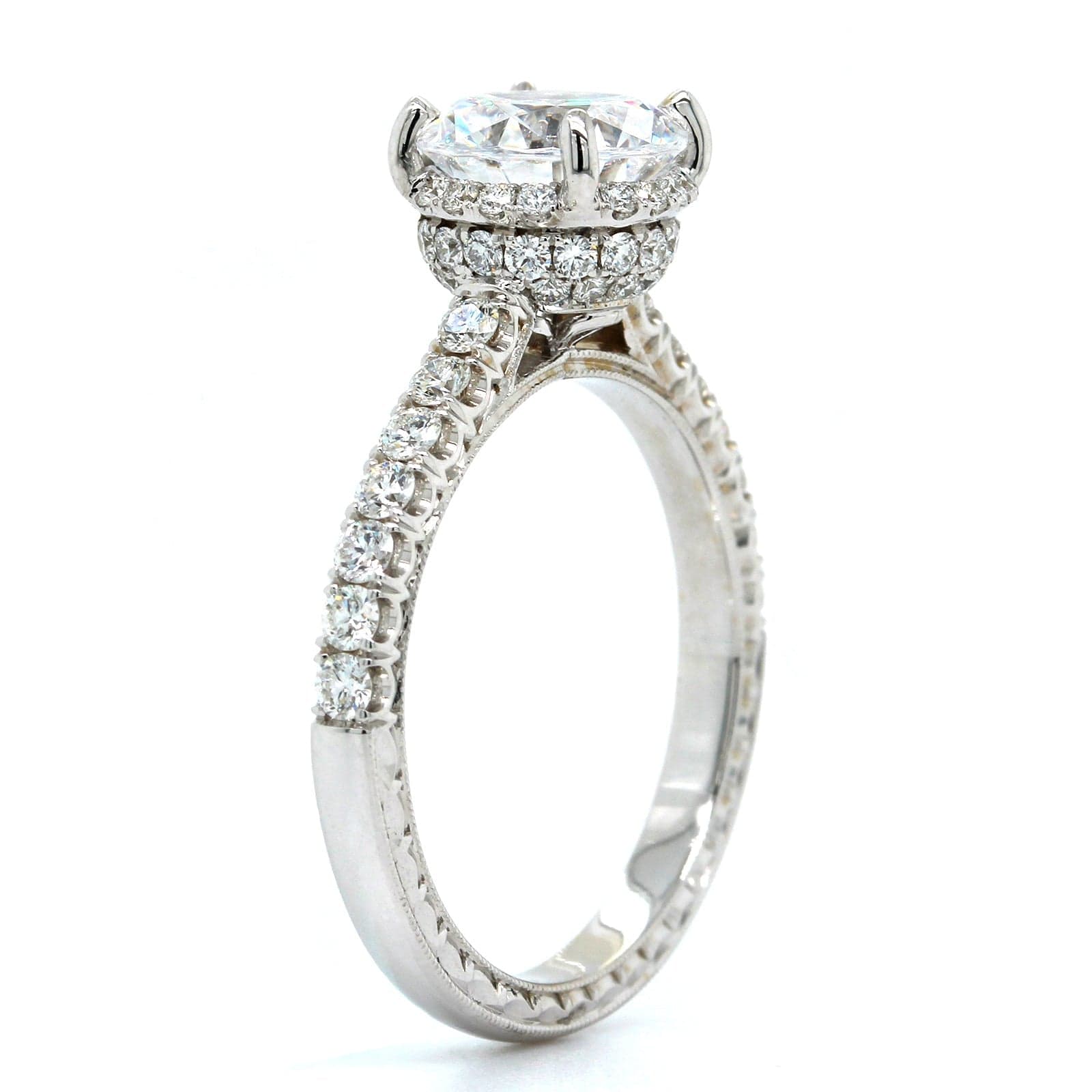 18K White Gold Hidden Halo Diamond Engagement Ring Setting, 18k white gold, Long's Jewelers