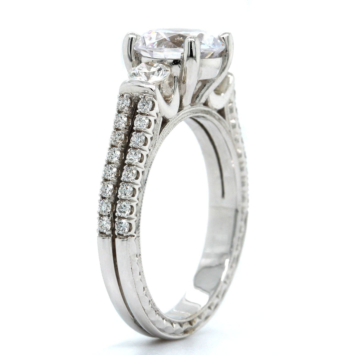 18K White Gold 3 Stone Diamond Engagement Ring Setting, 18k white gold, Long's Jewelers
