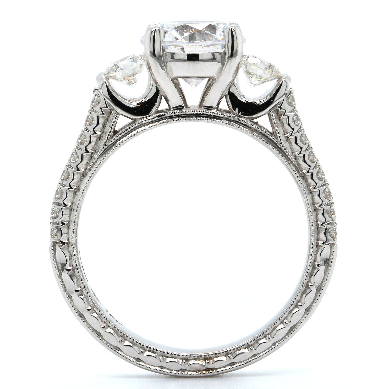 18K White Gold 3 Stone Diamond Engagement Ring Setting, 18k white gold, Long's Jewelers