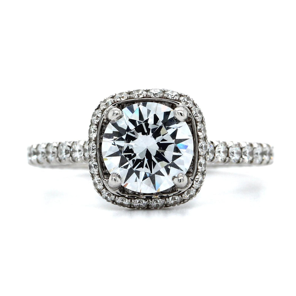 18K White Gold Cushion Diamond Halo Engagement Ring Setting, 18k white gold, Long's Jewelers