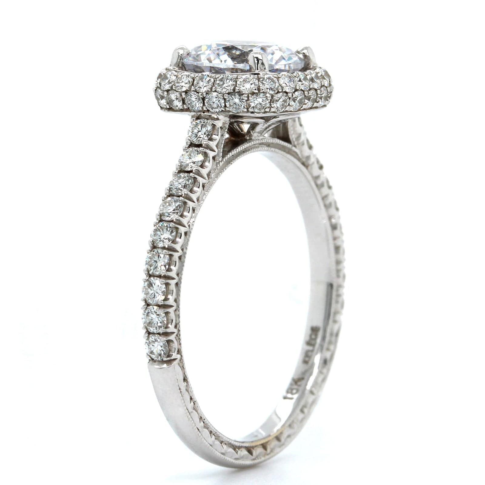 18K White Gold Cushion Diamond Halo Engagement Ring Setting, 18k white gold, Long's Jewelers