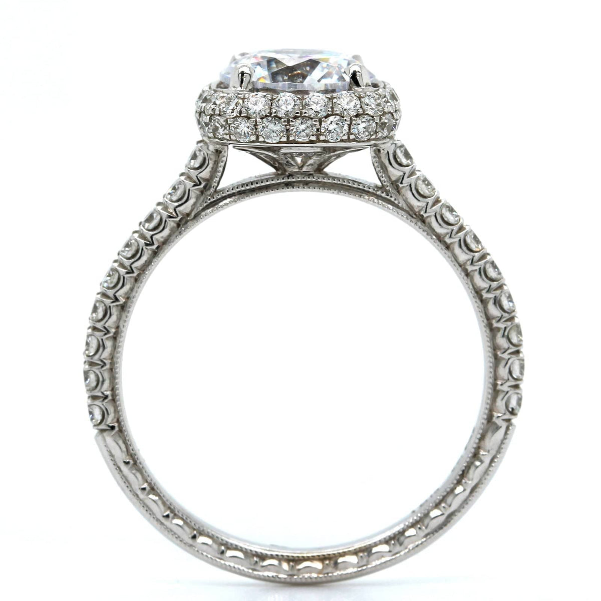 18K White Gold Cushion Diamond Halo Engagement Ring Setting, 18k white gold, Long's Jewelers