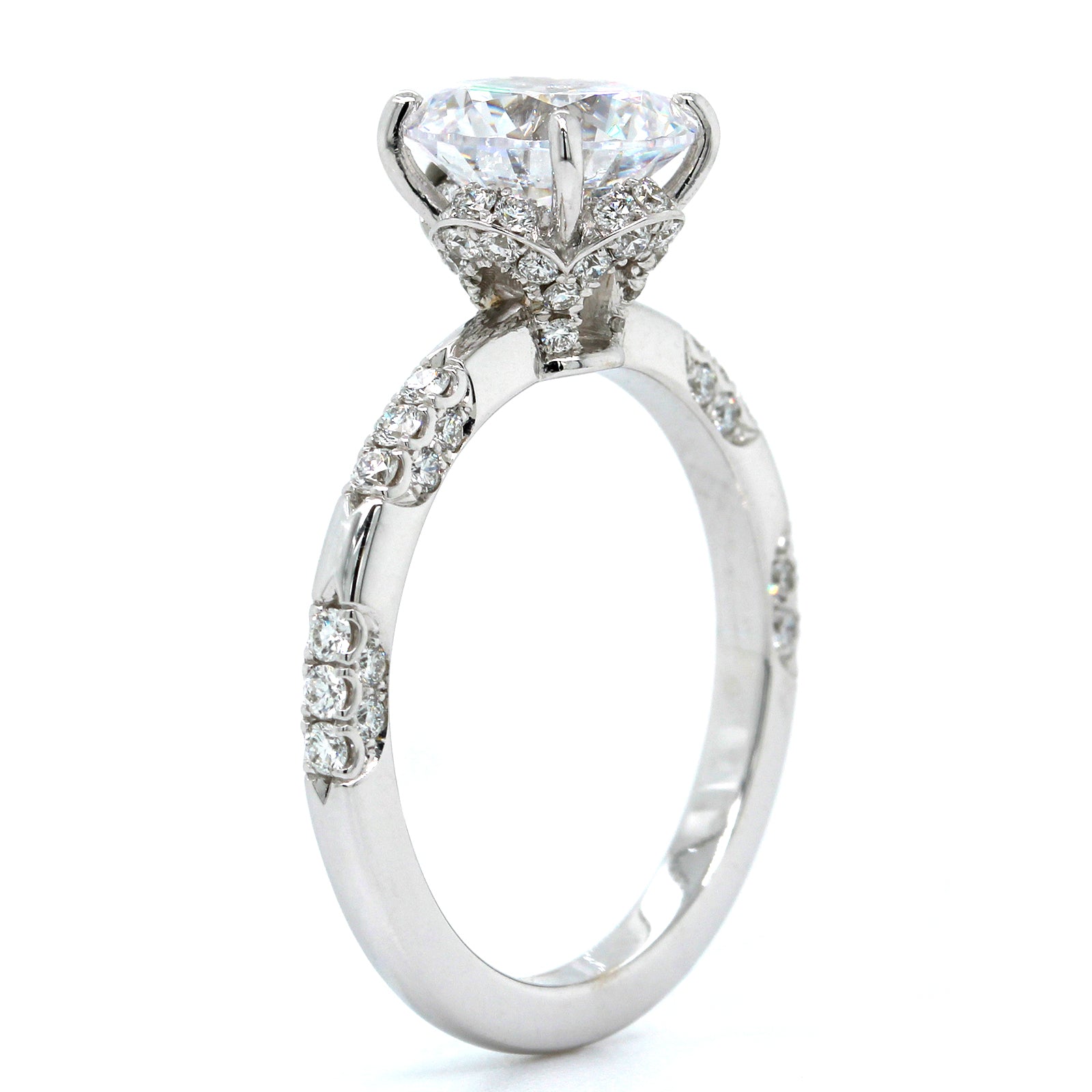 18K White Gold Cluster Diamond Engagement Ring Setting