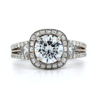 18K White Gold Cushion Diamond Halo Engagement Ring Setting, 18k white gold, Long's Jewelers
