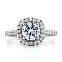 18K White Gold Cushion Diamond Halo Engagement Ring Setting, 18k white gold, Long's Jewelers