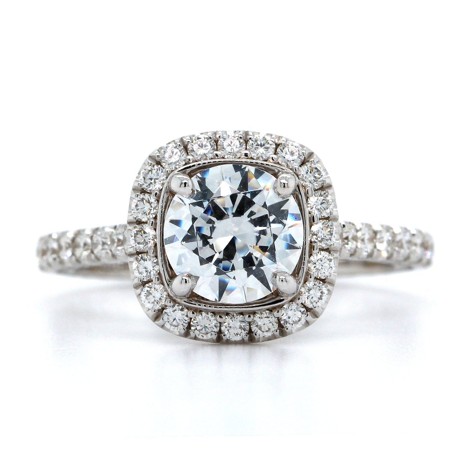 18K White Gold Cushion Diamond Halo Engagement Ring Setting, 18k white gold, Long's Jewelers