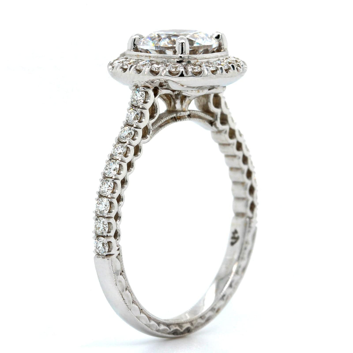 18K White Gold Cushion Diamond Halo Engagement Ring Setting, 18k white gold, Long's Jewelers