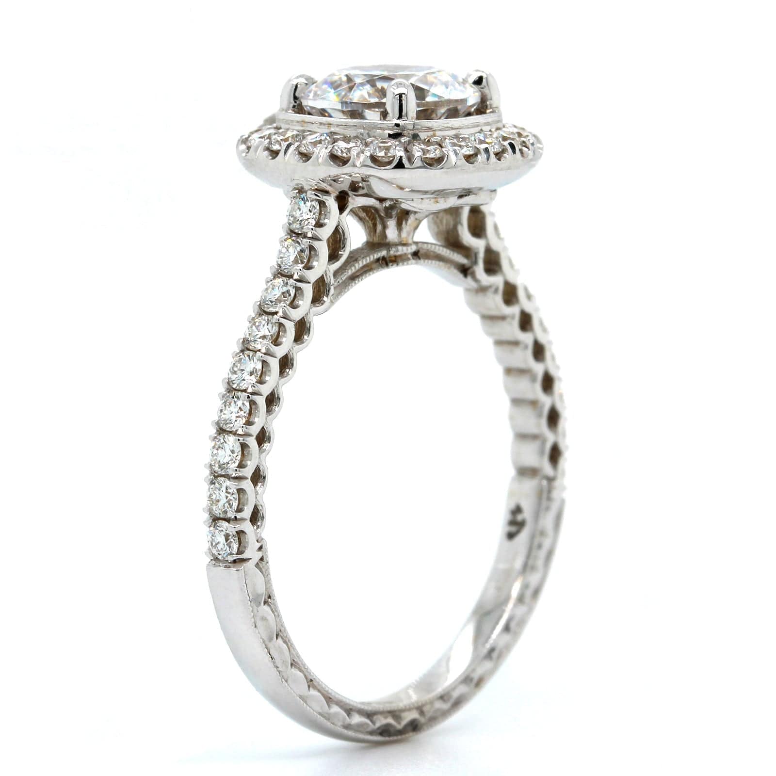 18K White Gold Cushion Diamond Halo Engagement Ring Setting, 18k white gold, Long's Jewelers