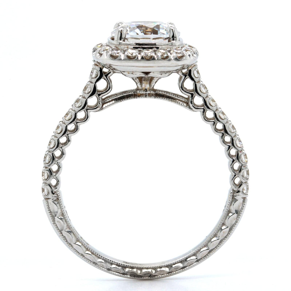 18K White Gold Cushion Diamond Halo Engagement Ring Setting, 18k white gold, Long's Jewelers